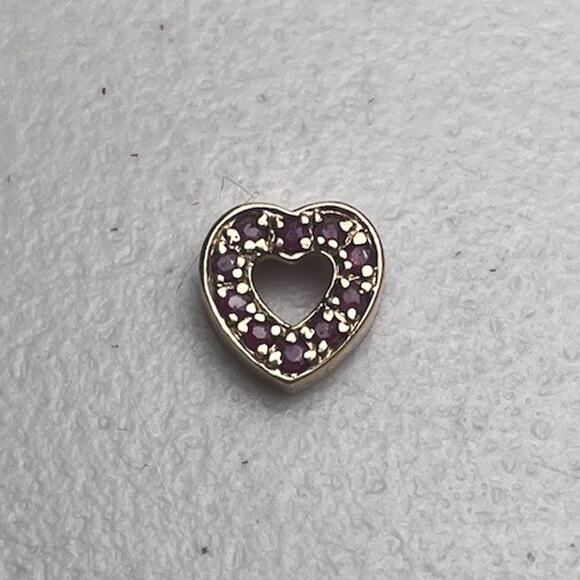 Sterling Silver 925 Heart Charm Ruby Stones Cutout Center Gold Tone Love Gift - Picture 1 of 8
